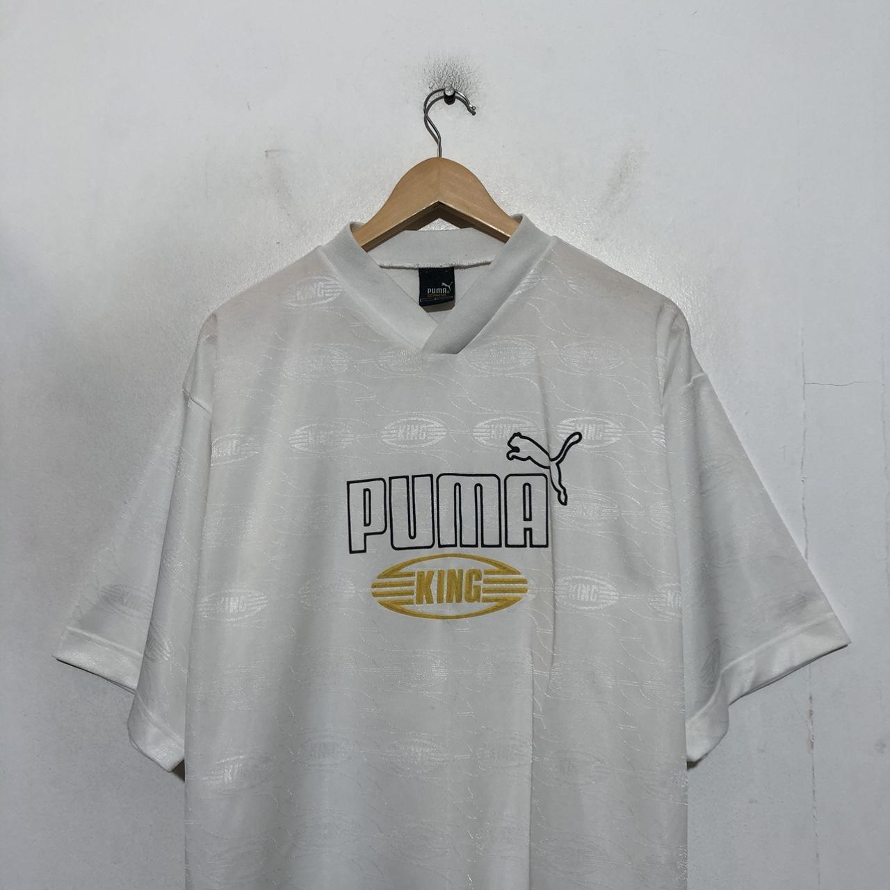 Vintage White Puma King Spellout T Shirt Football Training Top 90s L Leech Vintage