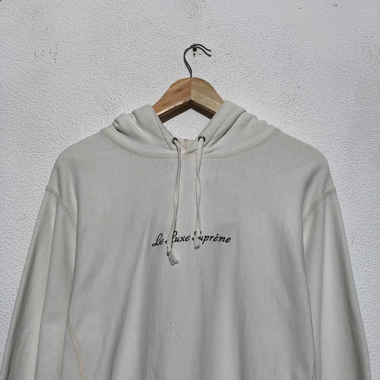 White Supreme Hoodie Spellout Le Luxe Supreme Embroidery Large Leech Vintage