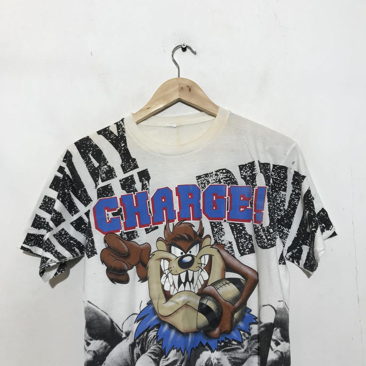 Vintage 1993 Looney Tunes All Over Print NFL T Shirt Tasmanian devil Graphic