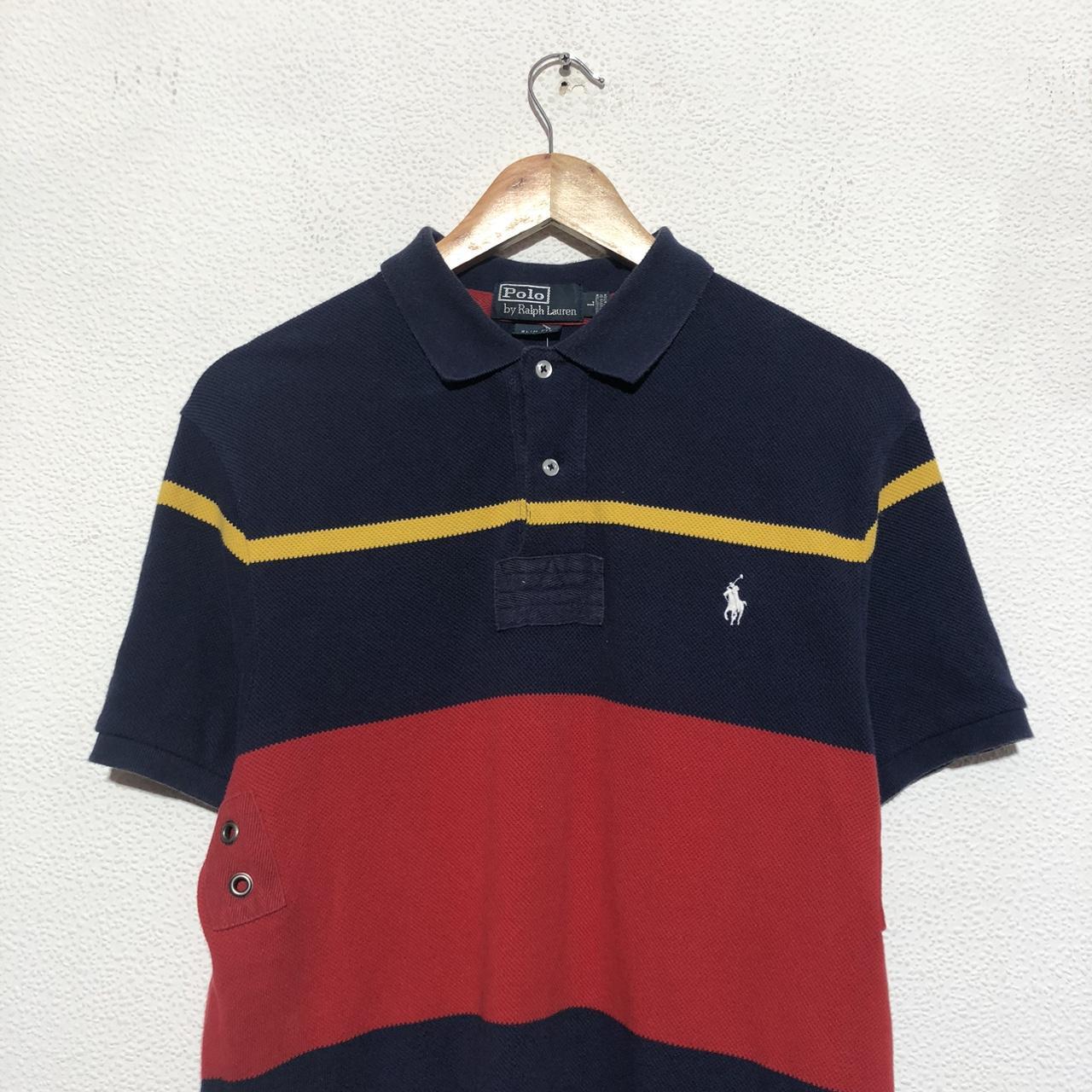 Vintage 90s Striped Navy & Red Polo Ralph Lauren Polo Shirt - Large