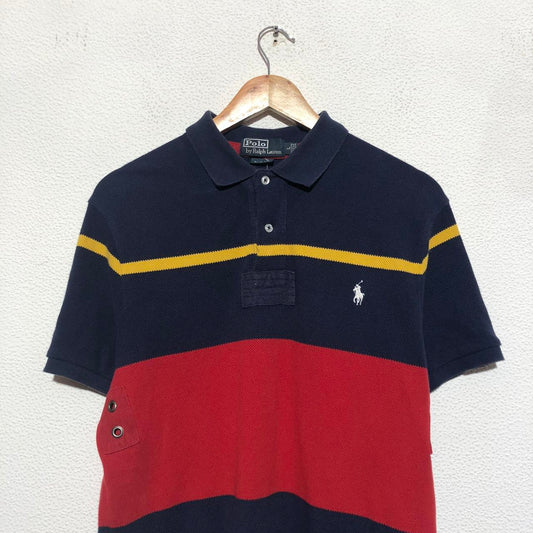 Vintage 90s Striped Navy & Red Polo Ralph Lauren Polo Shirt - Large