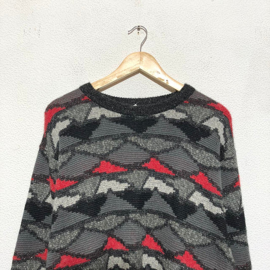 Vintage 90s Grey & Black Funky Patterned Jumper Made in Sweden - XL