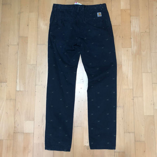 Navy Patterned Carhartt Chino Trousers Cane Pants - 34W 32L