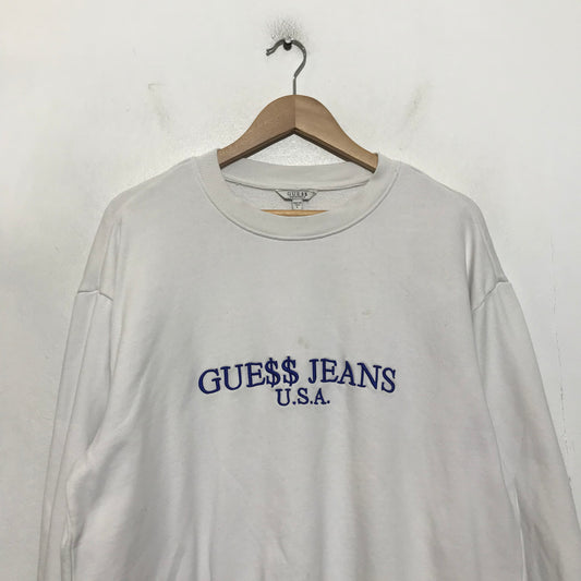 Vintage White Guess Jeans Sweatshirt A$AP Rocky Spellout - Large