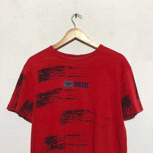 Vintage 90s Red Patterned Diesel T Shirt - Large