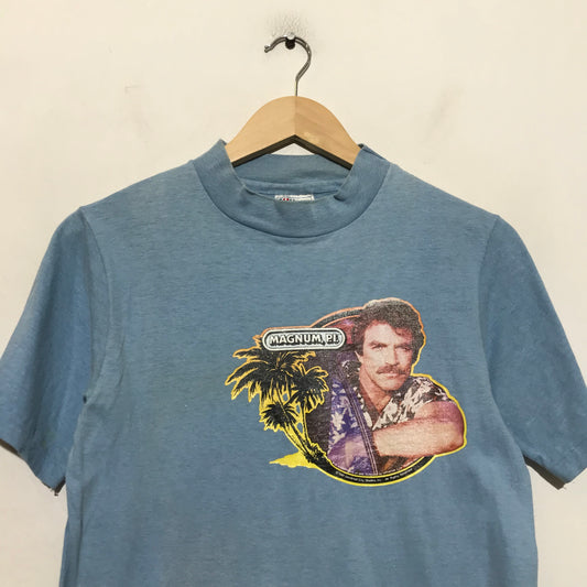 Vintage 80s 1981 Blue Magnum PI Graphic T Shirt - Small