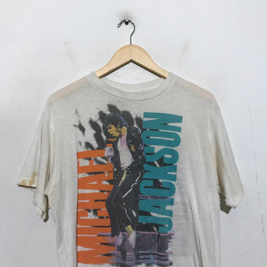 Vintage 1988 White Michael Jackson T Shirt Bad Tour - Medium