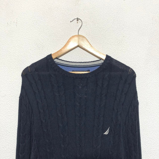 Vintage 00s Navy Nautica Cable Knitted Jumper - XL