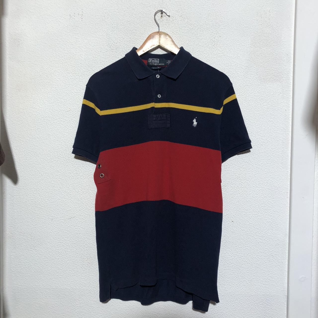 Vintage 90s Striped Navy & Red Polo Ralph Lauren Polo Shirt - Large