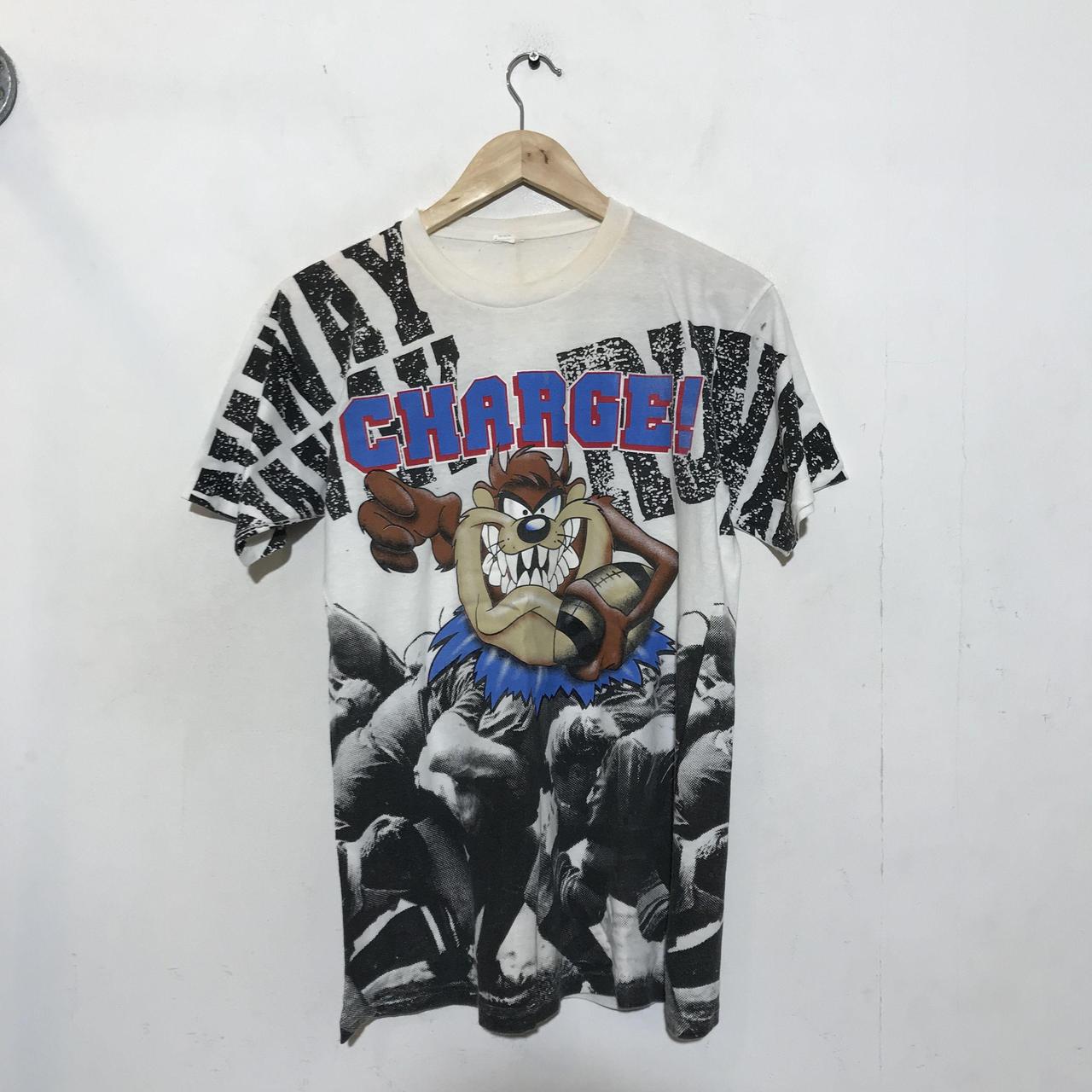 Vintage 1993 Looney Tunes All Over Print NFL T Shirt Tasmanian devil Graphic