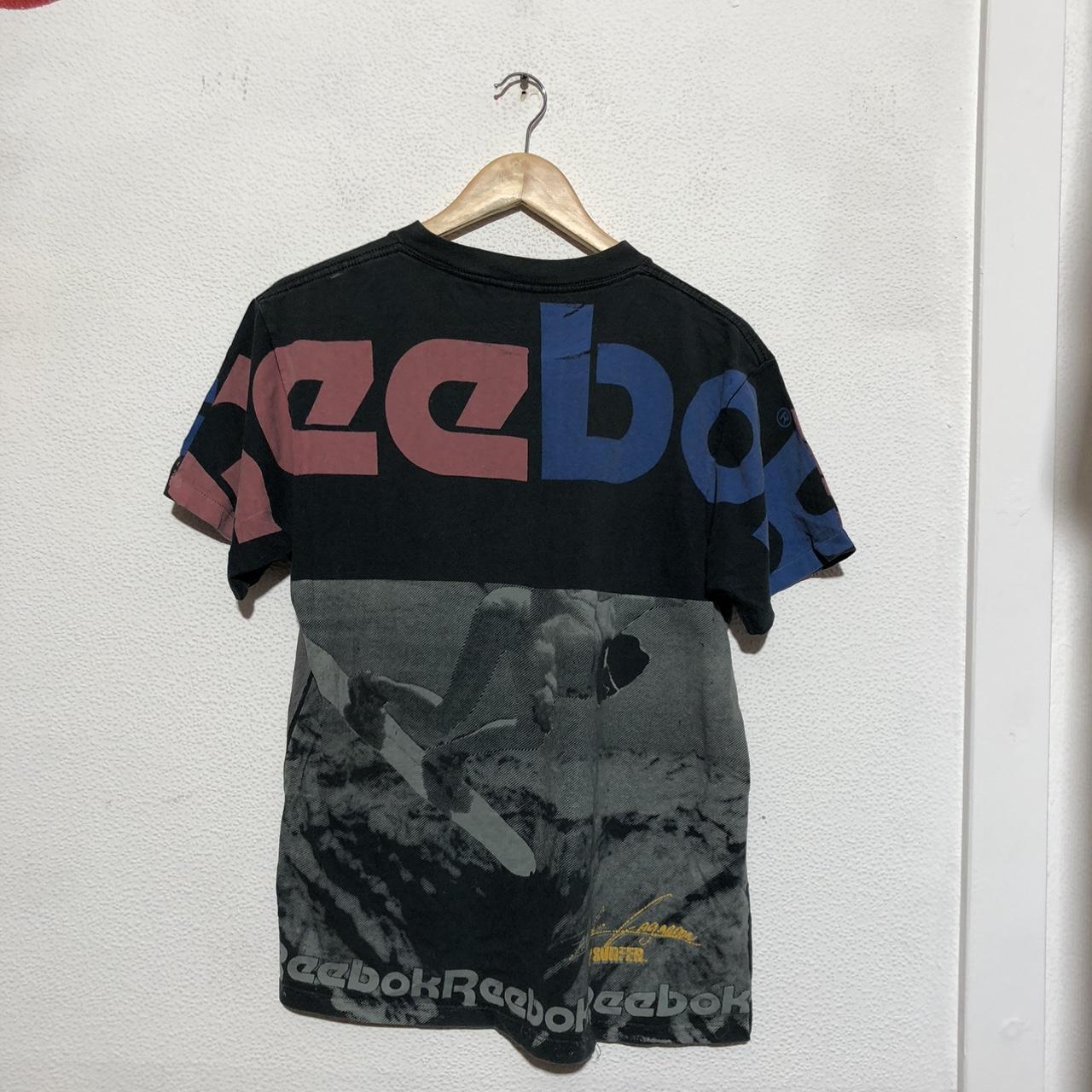 Vintage 80s Black Reebok Surfing All Over Print T Shirt - Medium