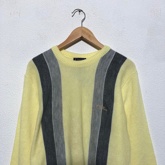 Vintage 80s Yellow Striped Grunge Patterned Knitted Jumper - Large