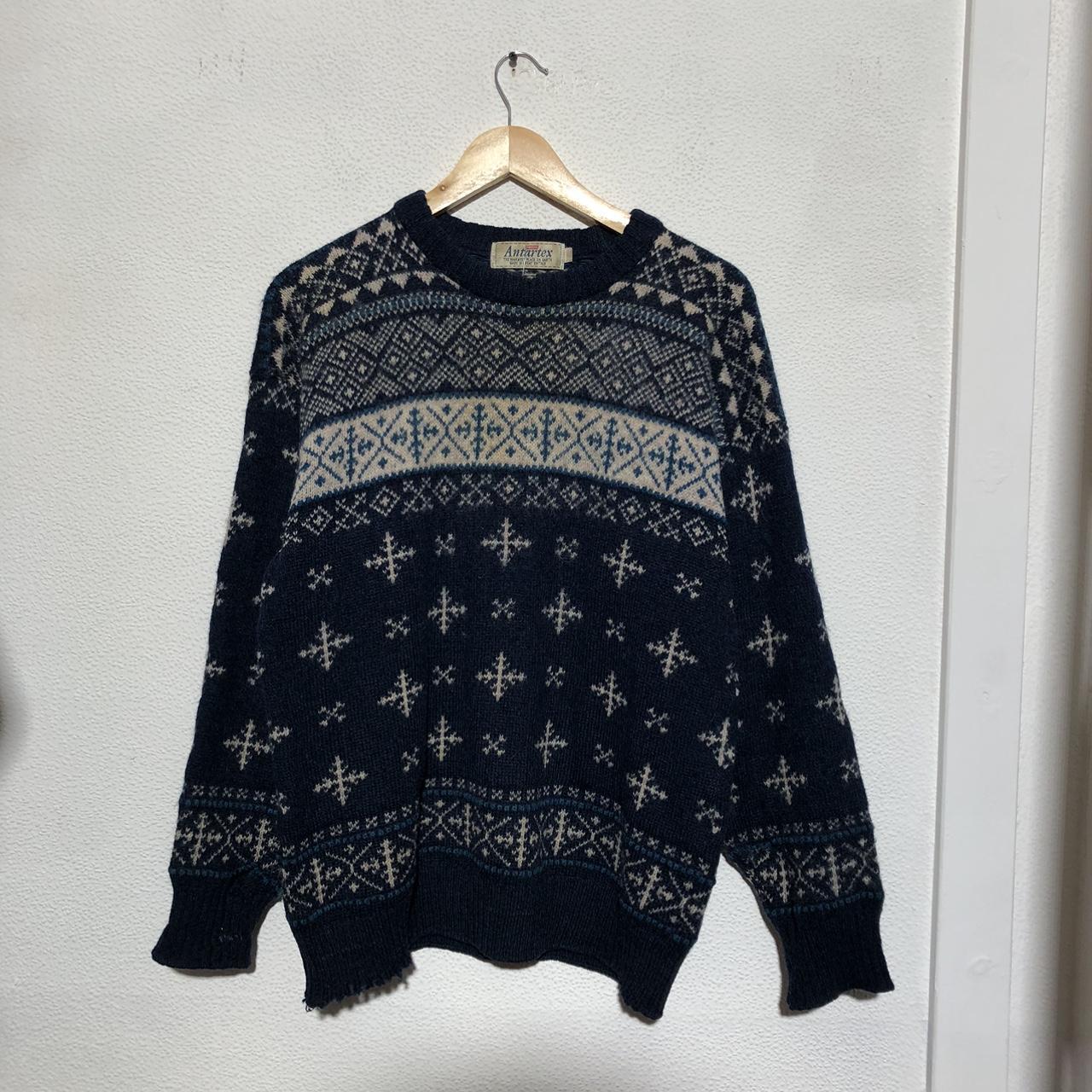 Vintage 80s Navy Nordic Patterned Knitted Jumper Antartex - Medium