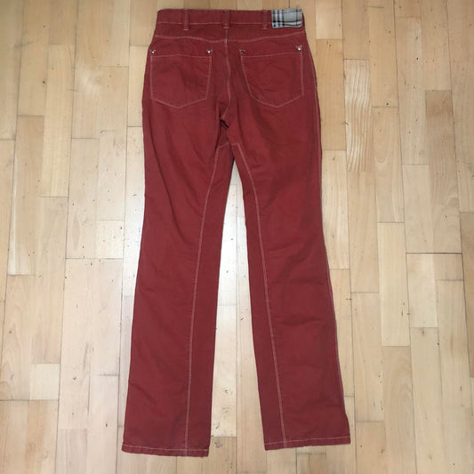 Vintage 00s Red Burberry Trousers Contrast Stitching - Size 18 EU 46