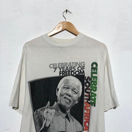 Vintage 2001 Celebrate Nelson Mandela T Shirt White Blue Thunder - XL