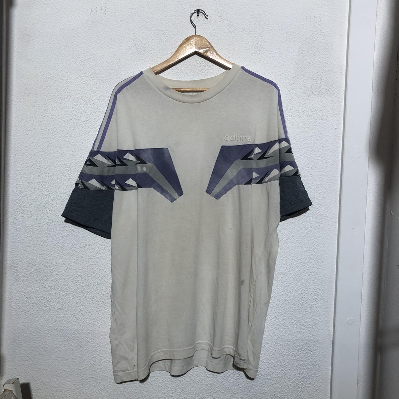 Vintage 90s White & Purple Adidas Retro patterned T Shirt - XXL