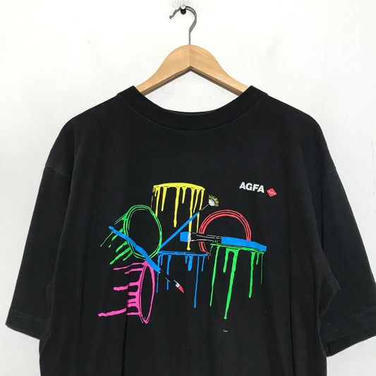 Vintage 90s Black AGFA Tech Promo Graphic Print T Shirt - XXL