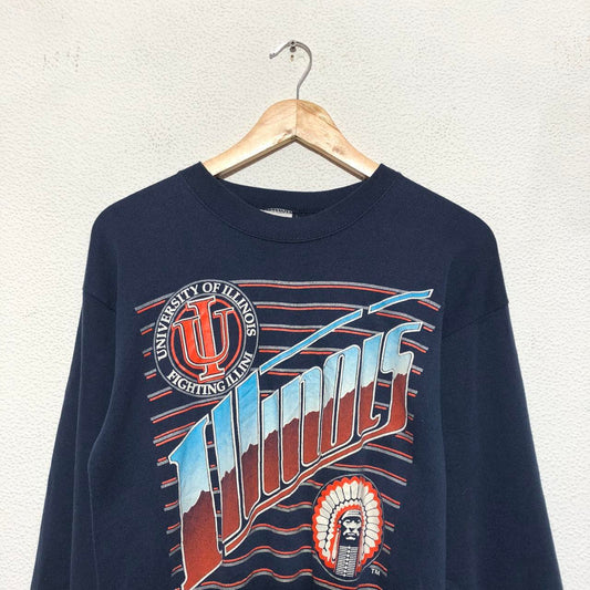 Vintage 90s Navy University of Illinois Graphic Sweatshirt - Large