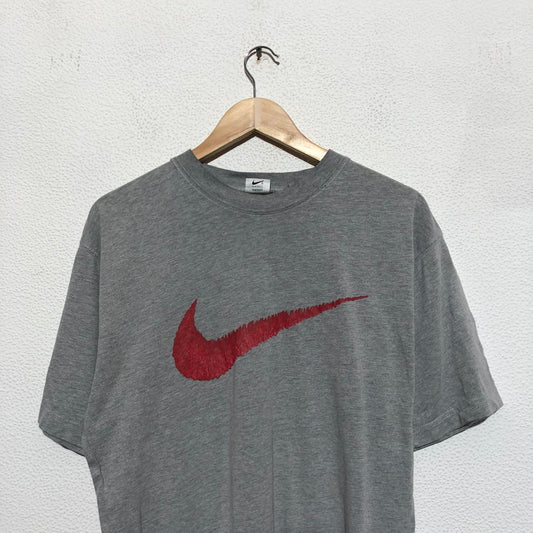 Vintage 90s Grey Nike T Shirt Graphic Swoosh - Large