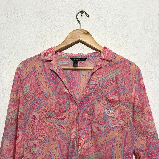 Vintage Pink Paisley Ralph Lauren Blouse Shirt - Small