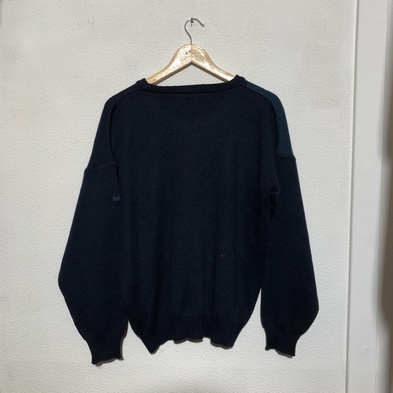 Vintage 90s Navy Grunge Patterned Knitted Jumper - Large