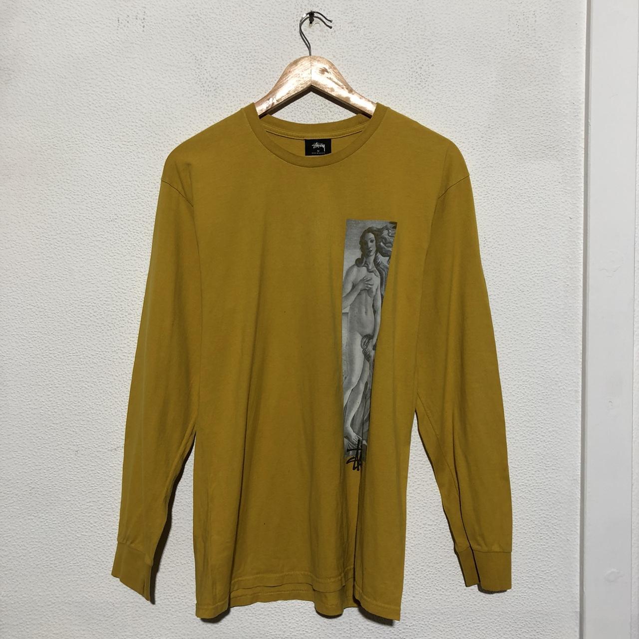 Vintage Yellow Stussy Long Sleeve T Shirt Graphic Print - Medium