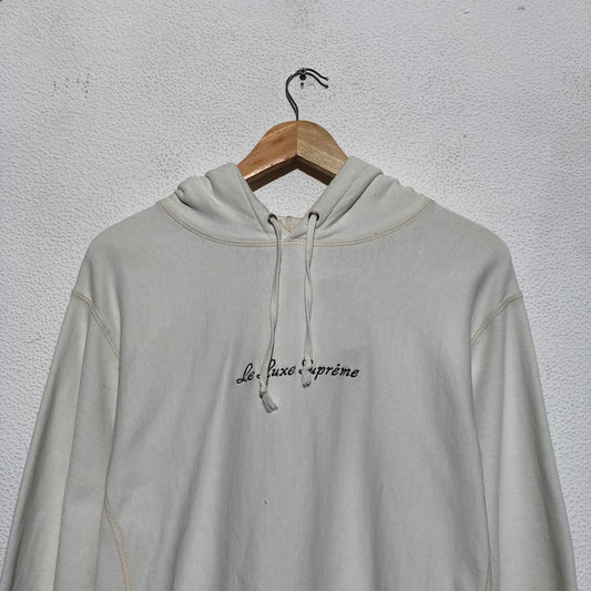 White Supreme Hoodie Spellout Le Luxe Supreme Embroidery - Large