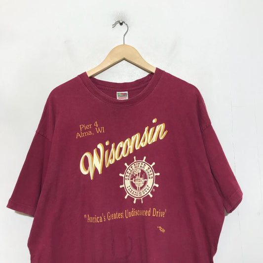 Vintage 90s Red Wisconsin Graphic T Shirt - XXL