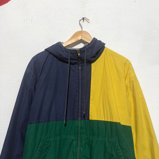 Vintage 90s Polo Ralph Lauren Colour Bloc Fleece Lined Harrington Jacket Hooded - Medium