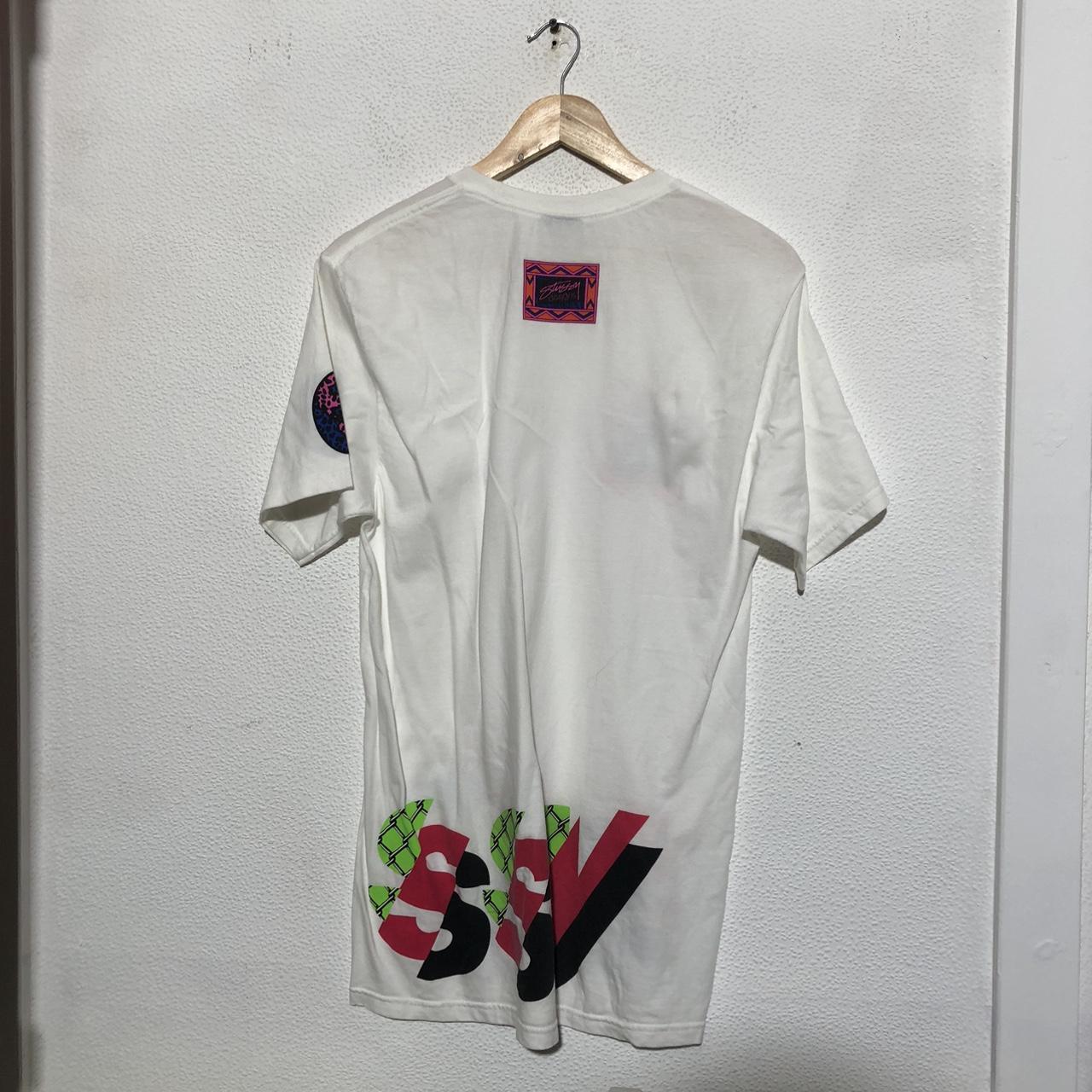 Vintage White Stussy T Shirt Graphic Print - Medium