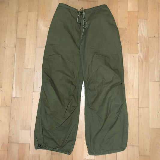 Vintage Khaki Olive Green Baggy Parachute Pants - Medium