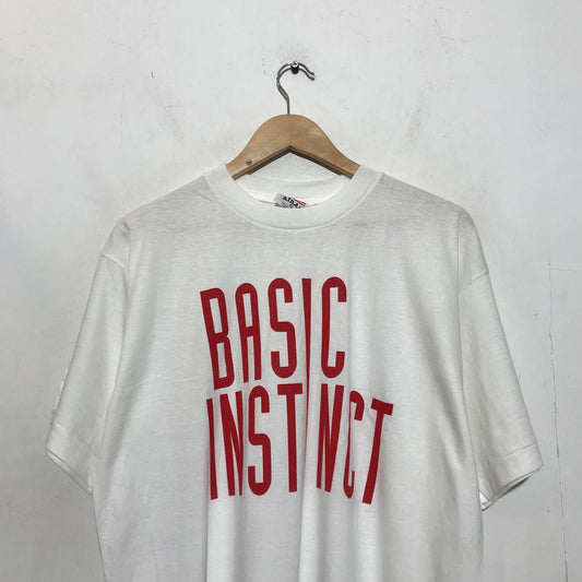 Deadstock Vintage 90s White Basic Instinct Movie Promo T Shirt given to the staff working on the mov