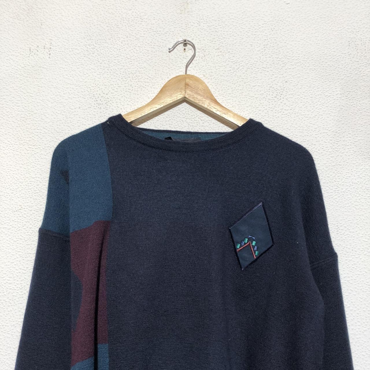 Vintage 90s Navy Grunge Patterned Knitted Jumper - Large