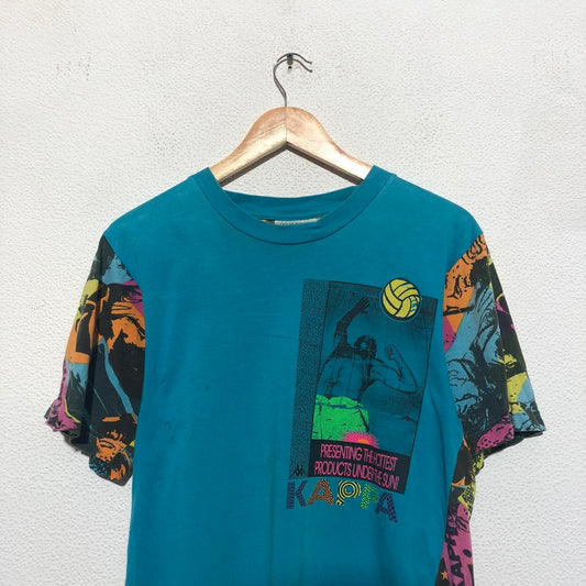 Vintage 80s Blue Kappa Volleyball Funky Patterned T Shirt - Small