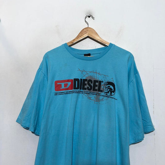 Vintage 00s Light Blue Diesel T Shirt Spellout - XXL