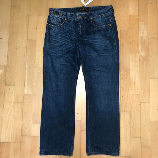 Vintage 00s Blue Rivet de Cru Baggy Jeans Straight Leg - 36W 32L