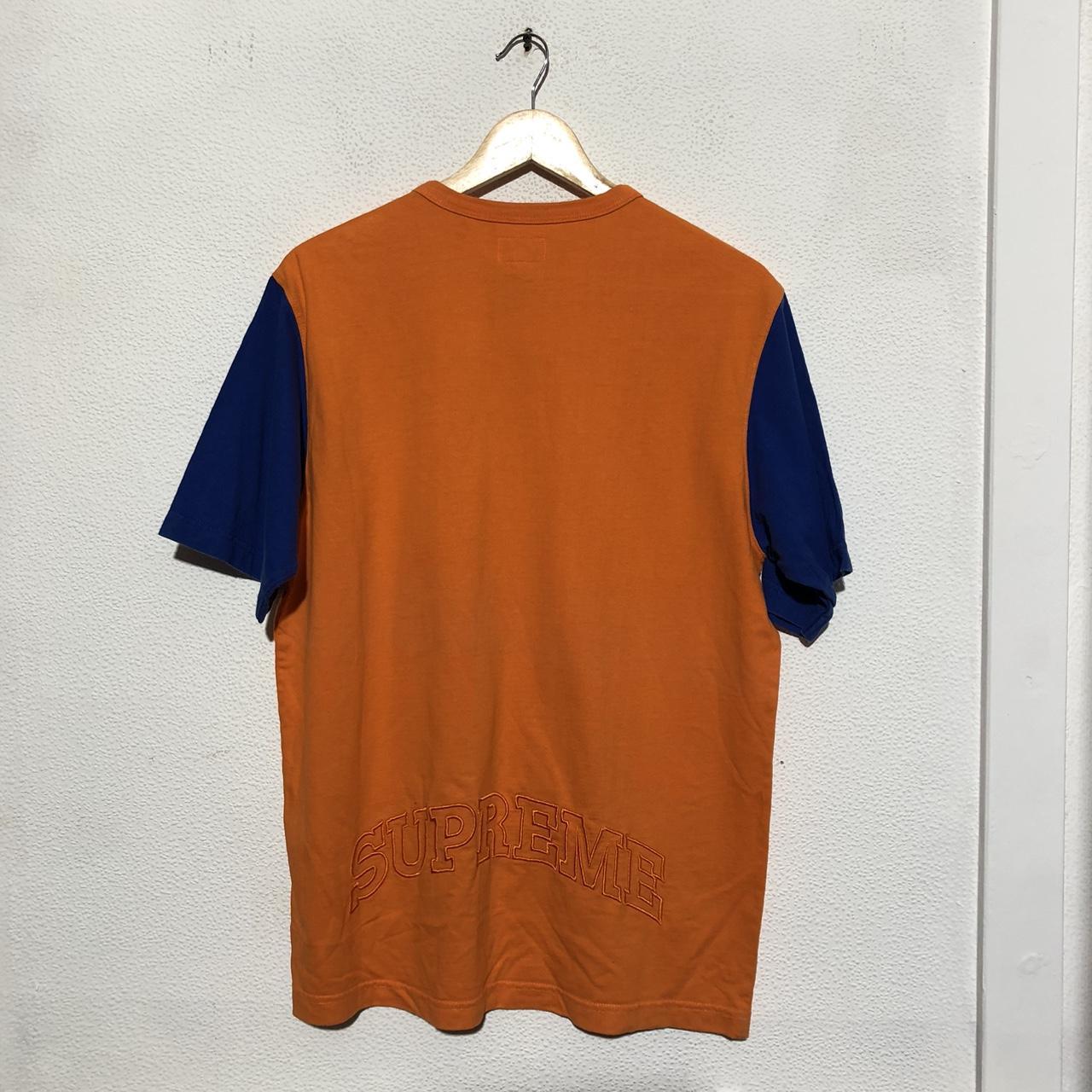 Orange & Blue Supreme T Shirt Henley Embroidered Spellout - Medium