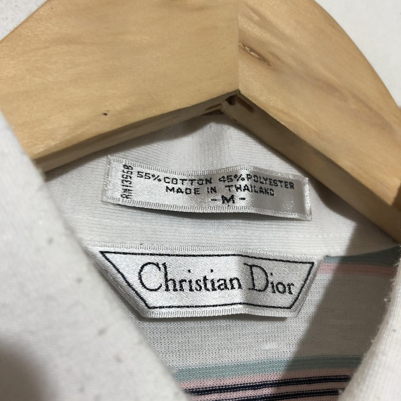 Vintage 80s White & Blue Striped Christian Dior Polo Shirt - Medium