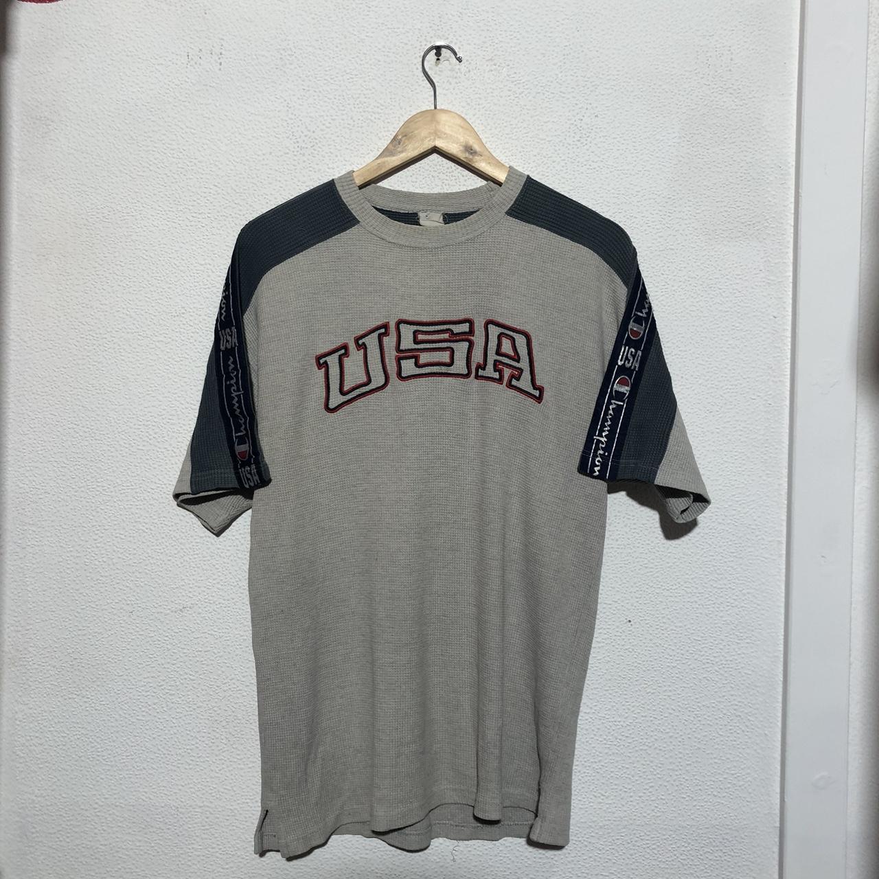 Vintage 90s Grey Champion Waffle Knit USA T Shirt - Small