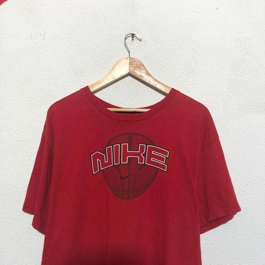 Vintage 00s Nike Red T Shirt Basketball Print - XL