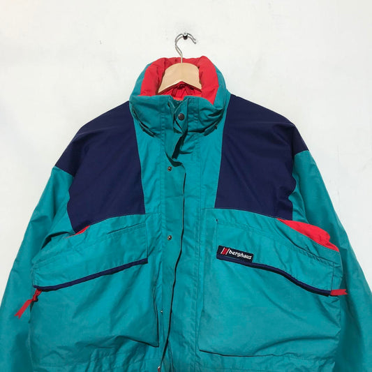 Vintage 90s Turquoise Berghaus Puffer Windbreaker Jacket made in Britain Gore-tex with quilted linin