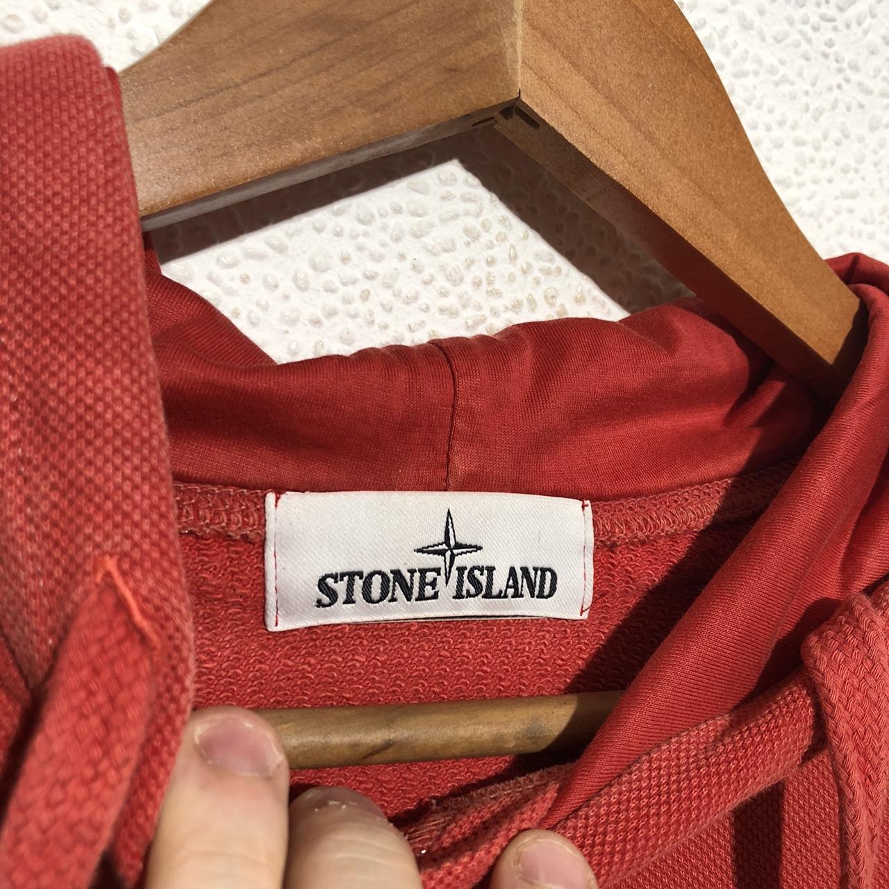 Vintage Red Stone Island Hooded T Shirt Spellout - Large