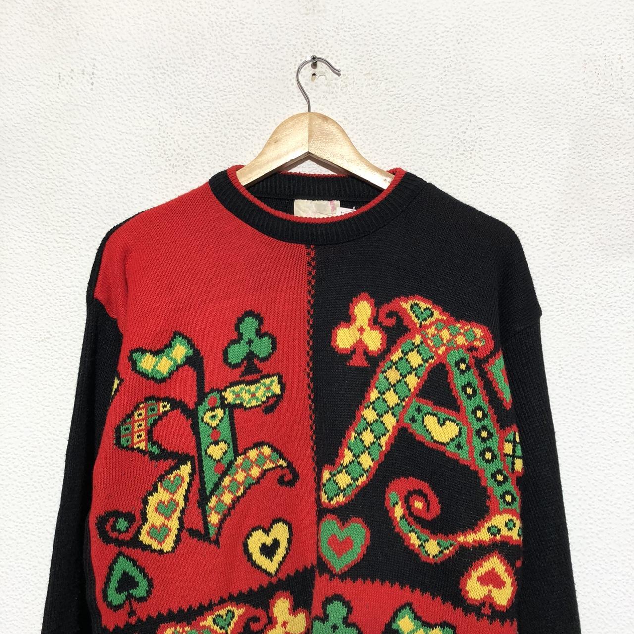 Vintage 80s Red & Black Retro Knitted Jumper - Size 12