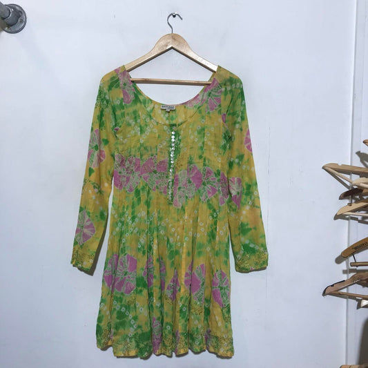 Vintage 70 Green Juliet Dunn Bohemian Dress Hippie Floral print