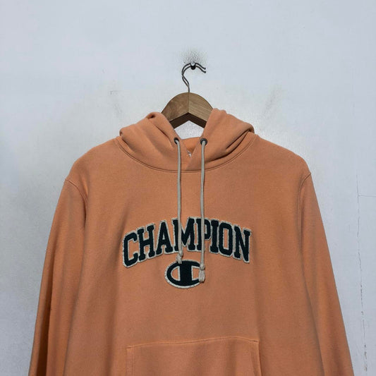 Peach Orange Champion Hoodie Spellout - Medium