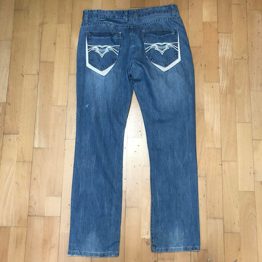 Vintage 90s Baggy Embroidered Jeans - 36W