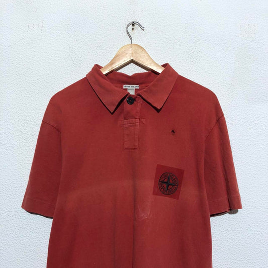 Vintage 90s Red Stone Island Polo Shirt - Medium