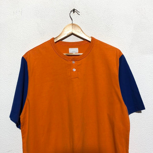 Orange & Blue Supreme T Shirt Henley Embroidered Spellout - Medium