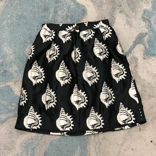 Vintage Black Carven Skirt Embroidered Sea Cone - Size 36