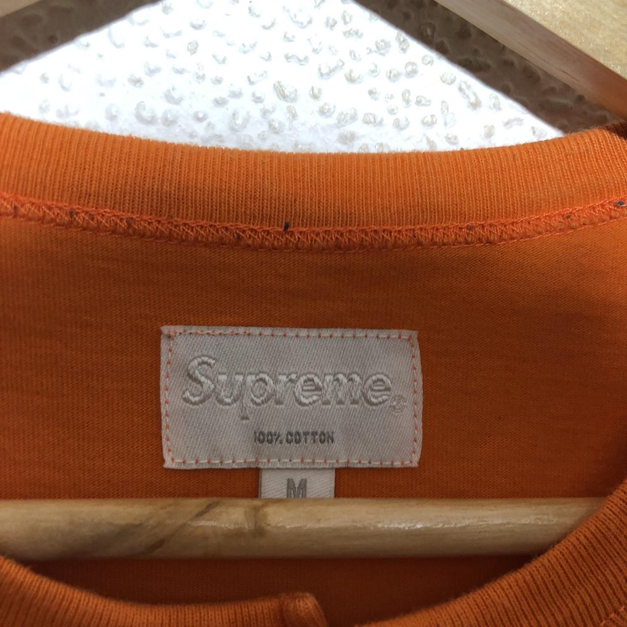 Orange & Blue Supreme T Shirt Henley Embroidered Spellout - Medium